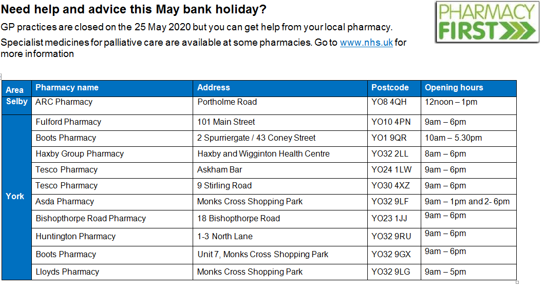 25 May 2020 pharmacy hours image for social media